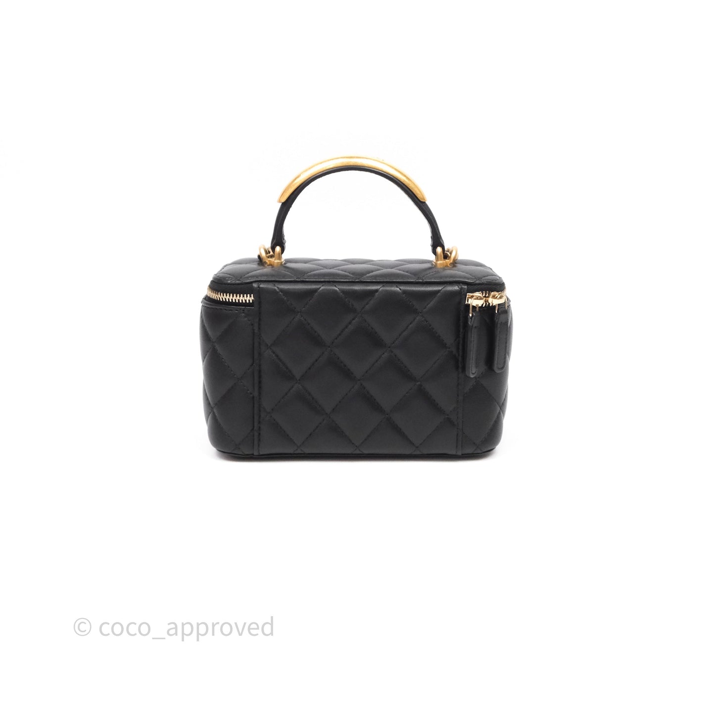 Chanel Vanity Rectangular Metal Top Handle Black Lambskin Aged Gold Hardware