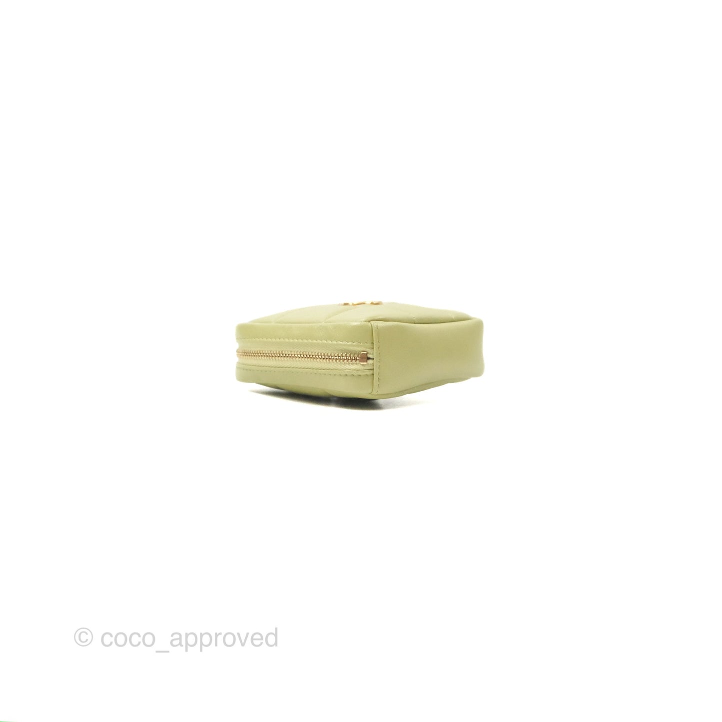 Chanel Diamond Belt Coin Purse Avocado Green Lambskin Aged Gold Hardware