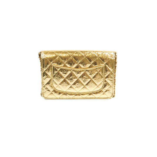 Chanel Quilted Classic Wallet on Chain WOC Metallic Gold Calfskin Gold Hardware