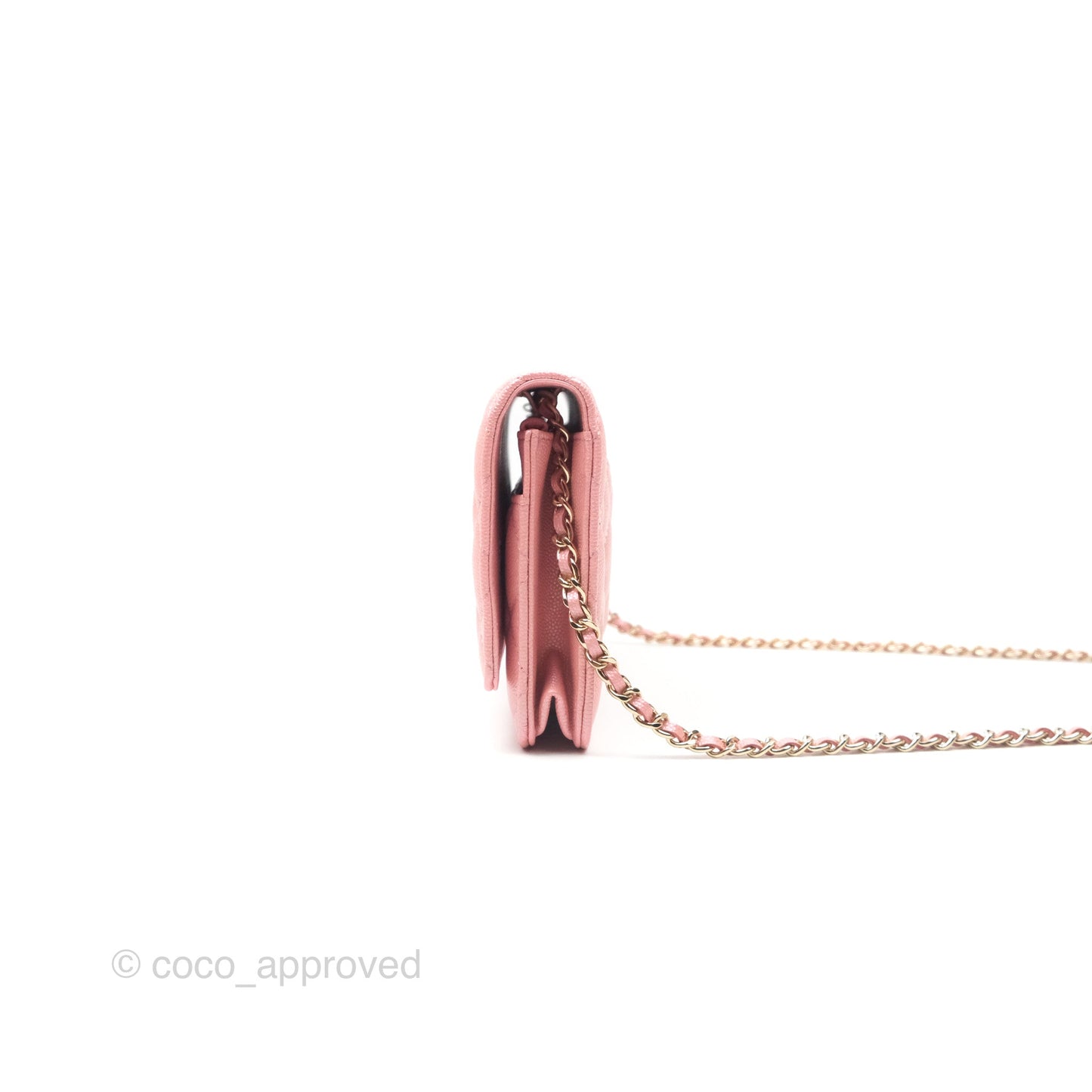 Chanel Classic Quilted Wallet on Chain WOC Iridescent Pink Caviar Gold Hardware
