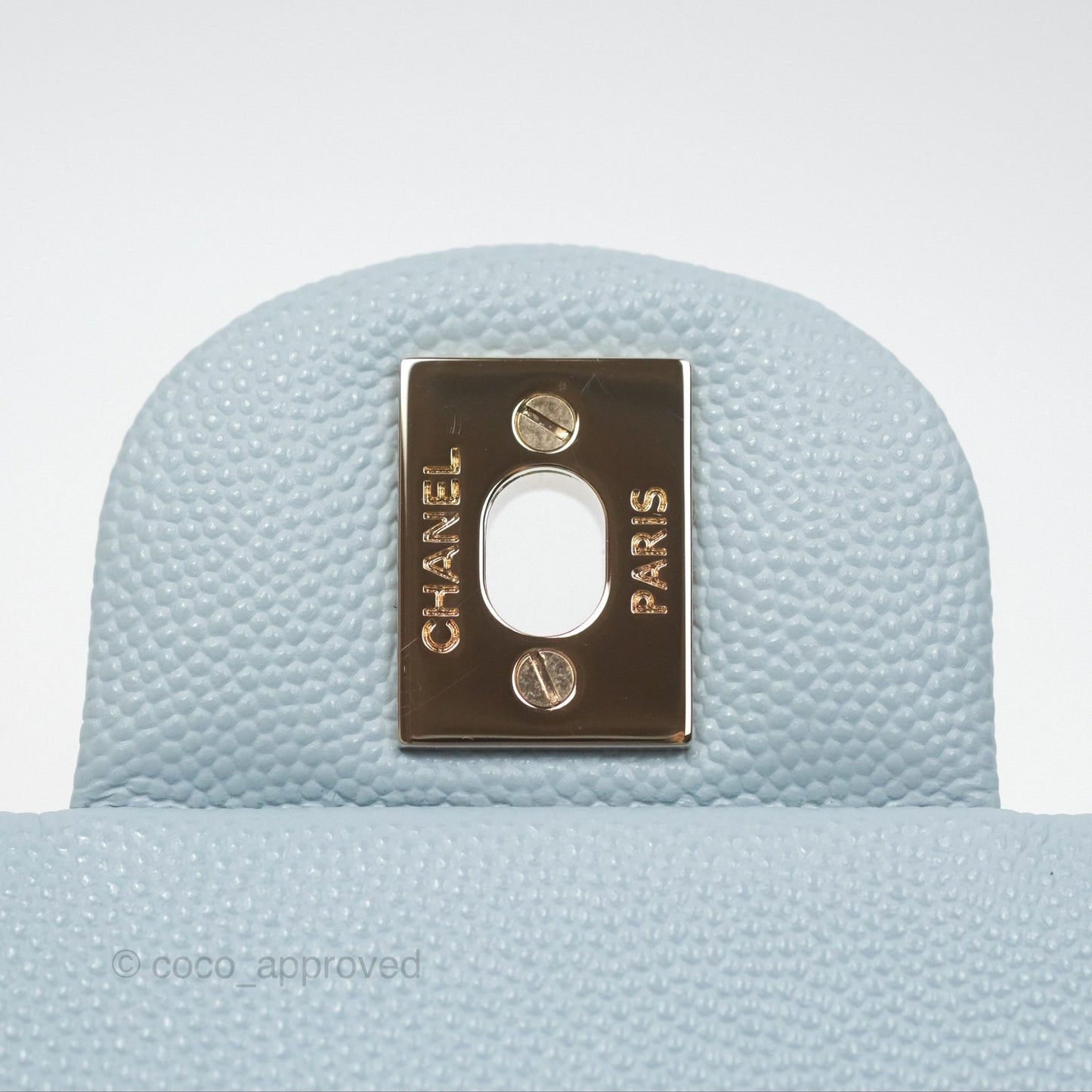 Chanel Small Classic Quilted Flap Light Blue Caviar Gold Hardware