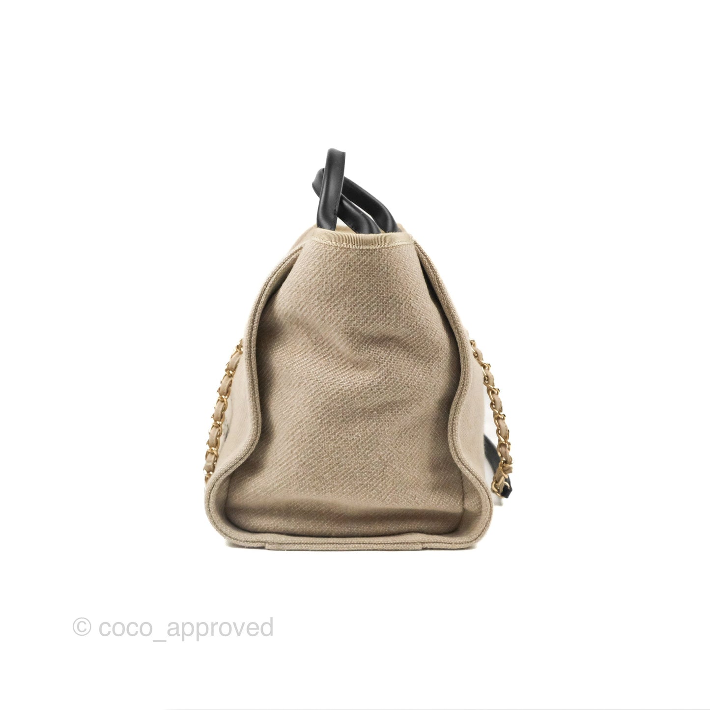 Chanel Large Deauville Black/Taupe Canvas Gold Hardware