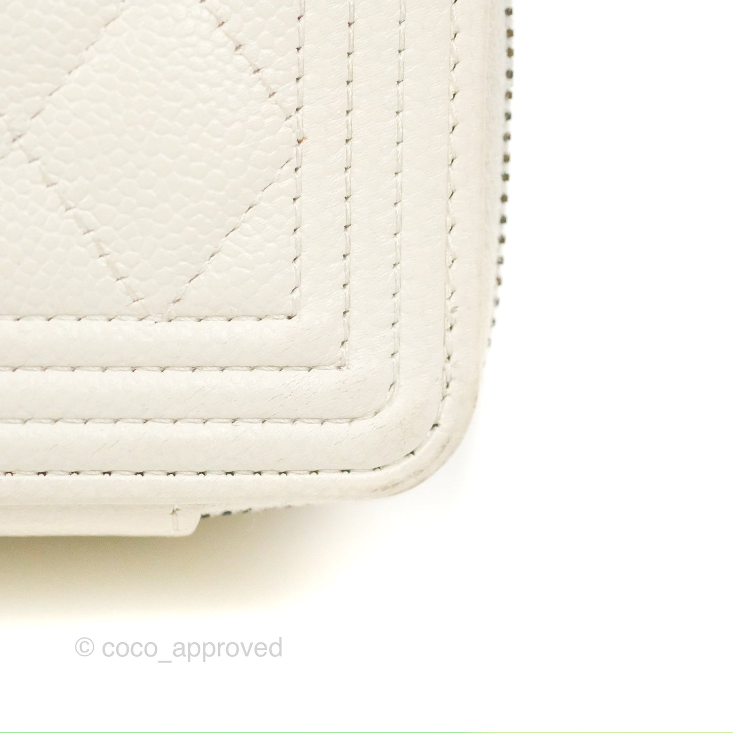 Chanel Mini Boy Clutch with Chain White Caviar Aged Gold Hardware