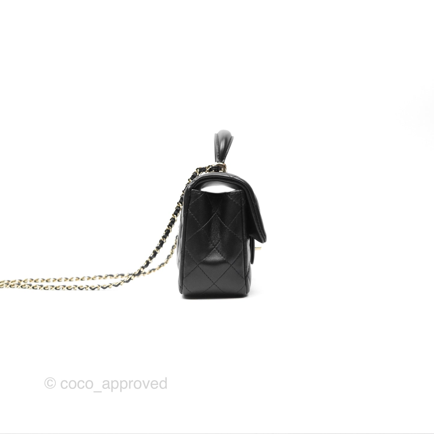 Chanel Top Handle Mini Rectangular Flap Bag Black Lambskin Gold Hardware