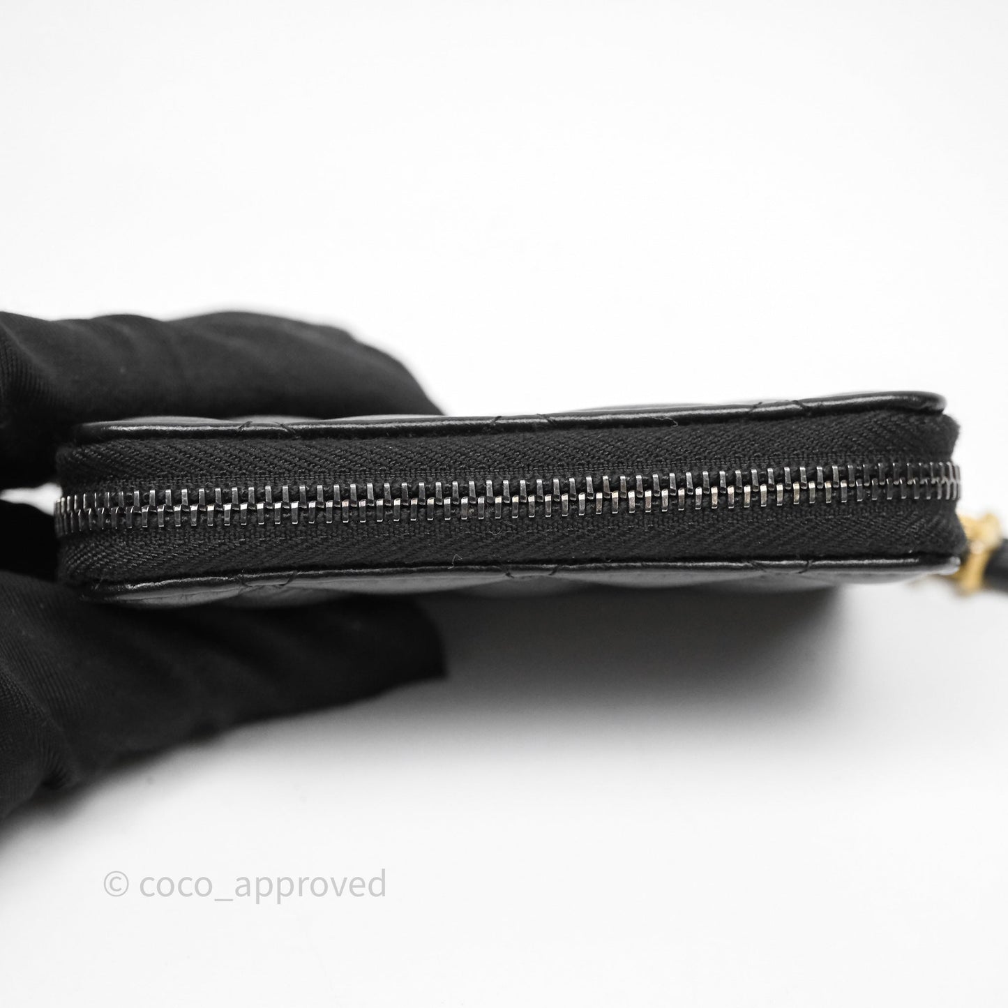 Chanel Quilted Gabrielle Zip Coin Purse Black Lambskin Aged Gold Hardware