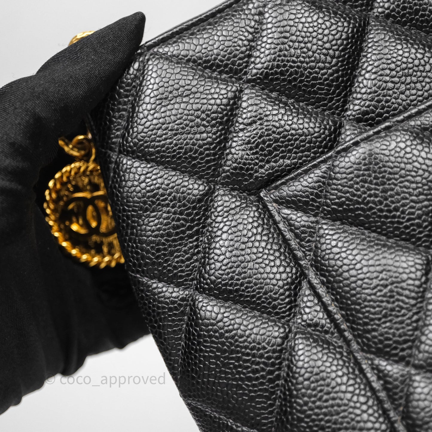 Chanel Vintage Medallion CC Tote Bag Black Caviar Gold Hardware