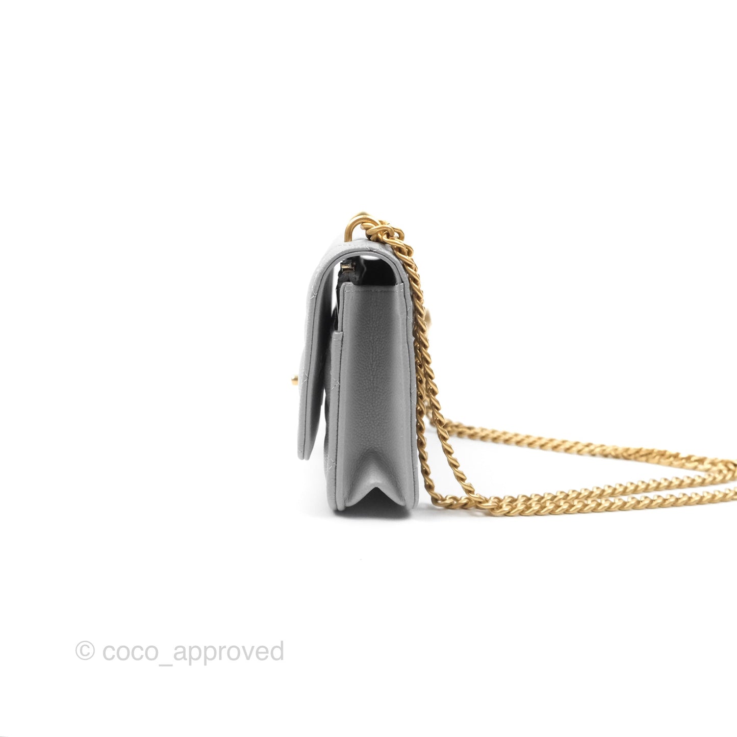 Chanel Heart Adjustable Chain WOC Grey Caviar Aged Gold Hardware
