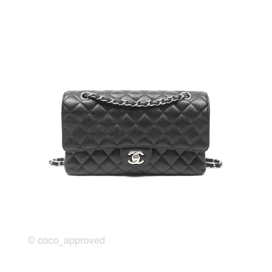 Chanel Classic M/L Medium Flap Quilted Black Caviar Silver Hardware