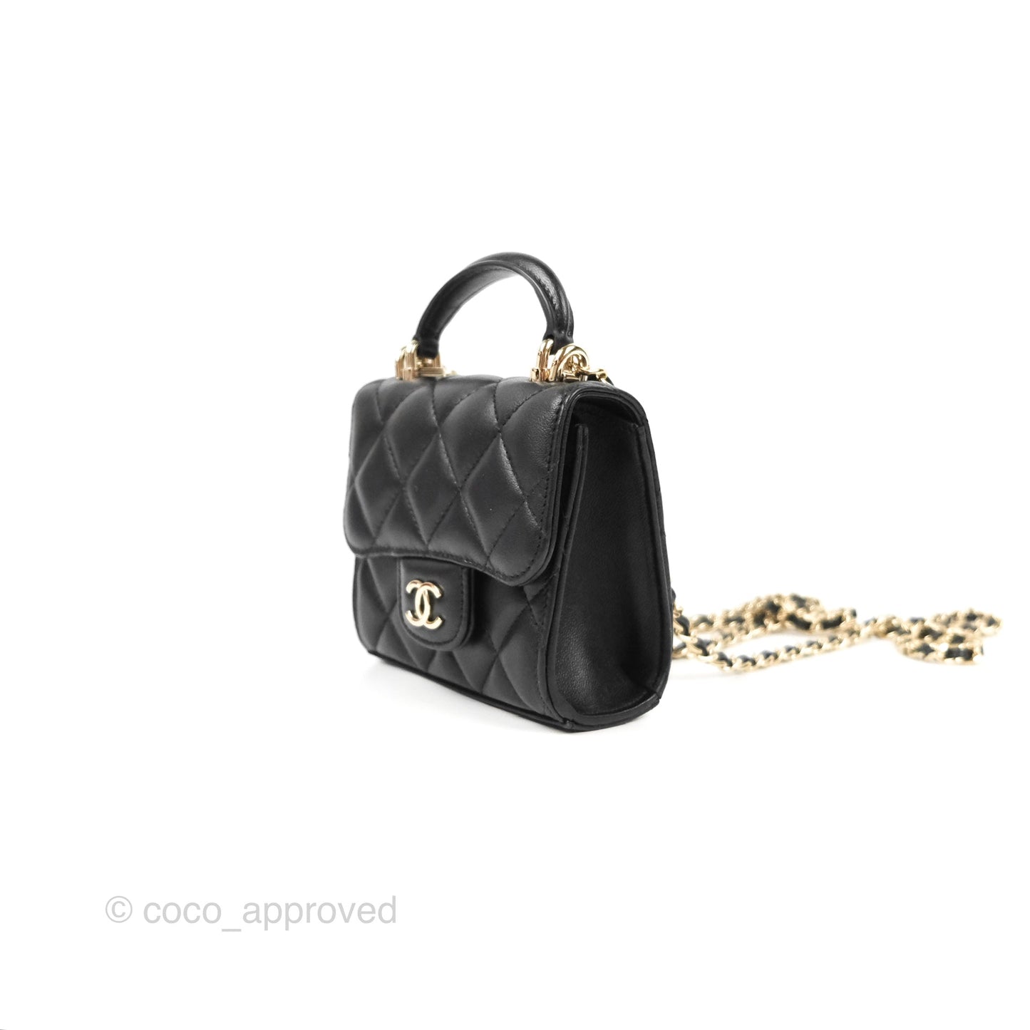 Chanel Mini Handle Clutch With Chain Black Lambskin Gold Hardware
