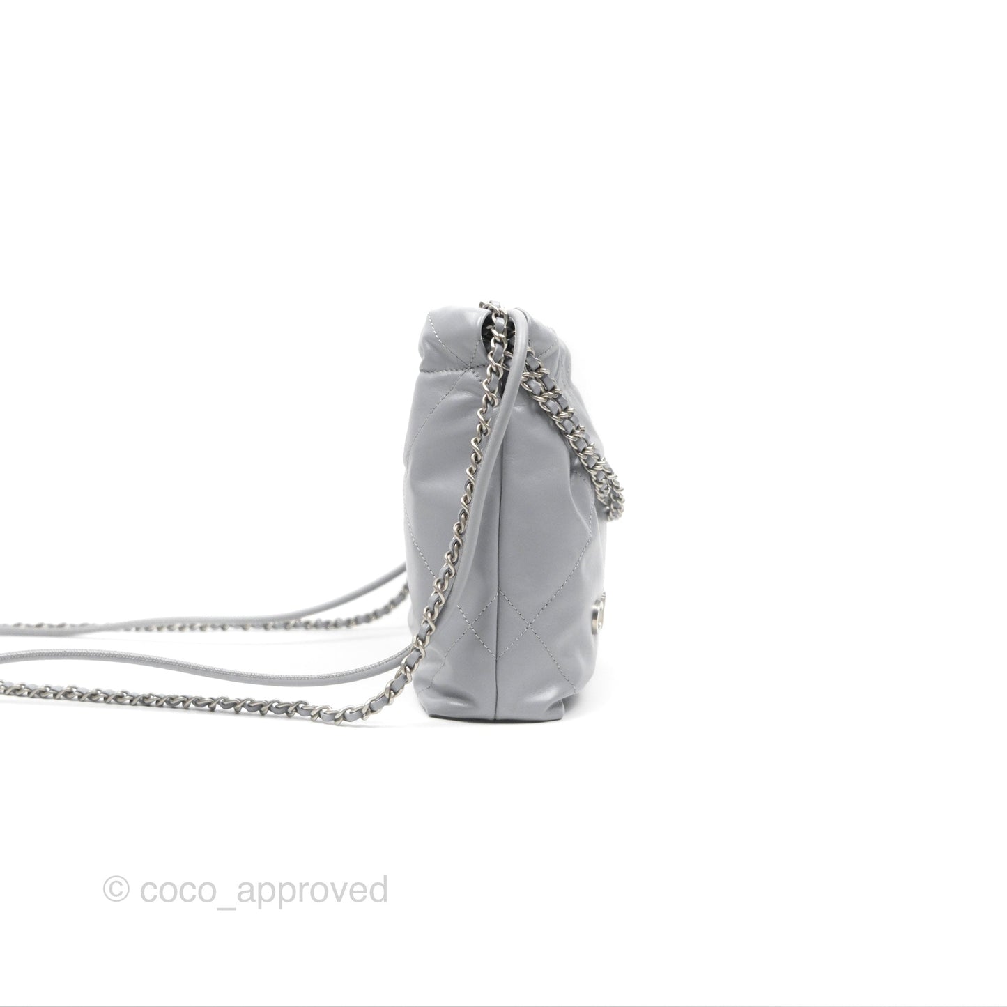 Chanel 22 Mini Bag Light Grey Shiny Crumpled Calfskin Matte Silver Hardware