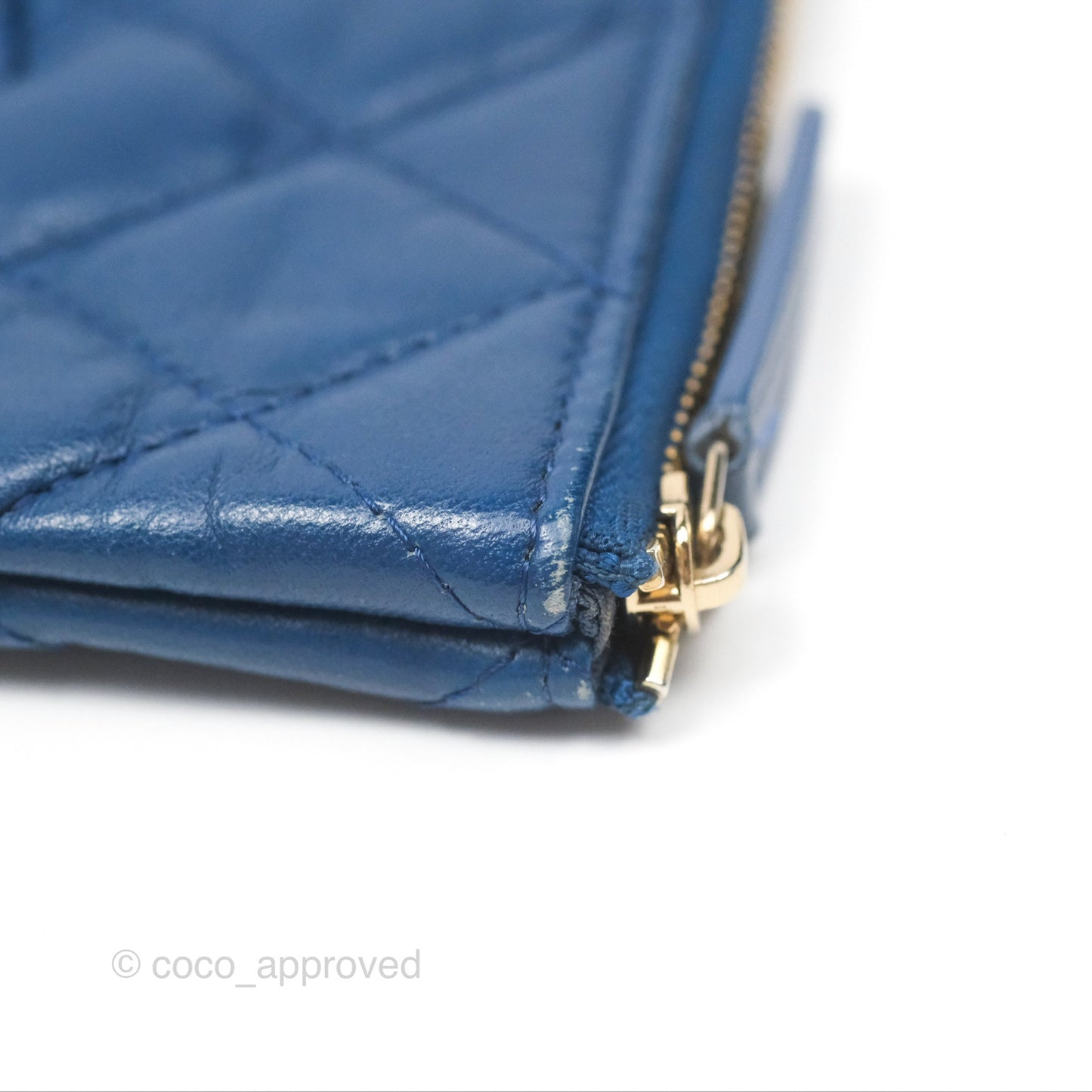 Chanel Medium Quilted O Case Blue Lambskin Gold Hardware