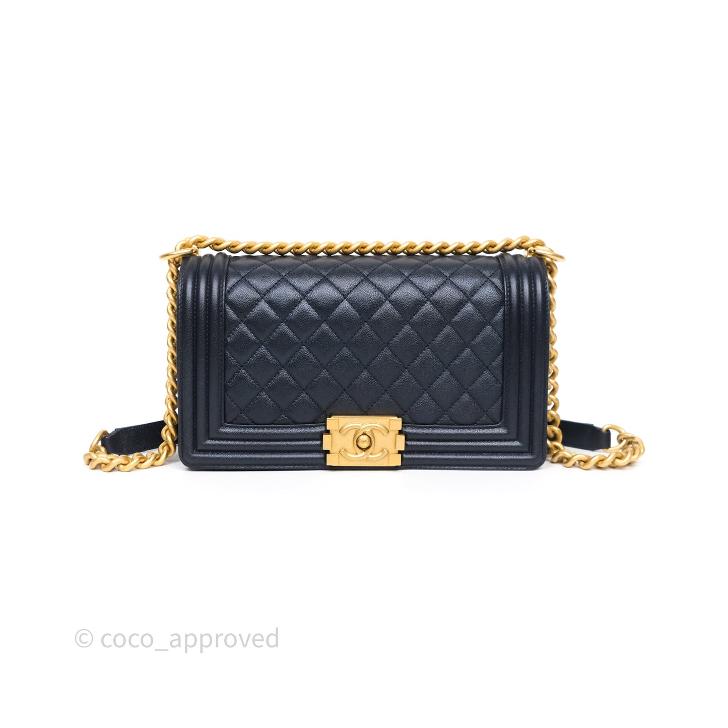Chanel Quilted Medium Boy Dark Navy Caviar Aged Gold Hardware