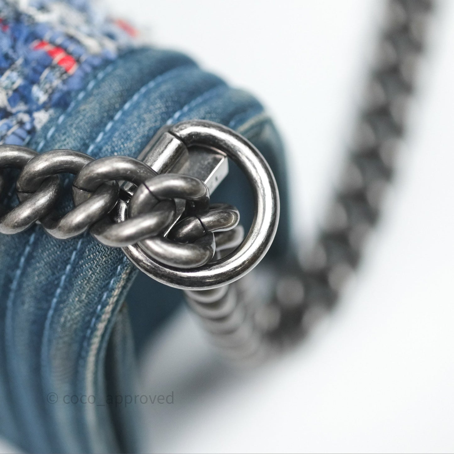 Chanel Small Boy Blue Denim Tweed Ruthenium Hardware