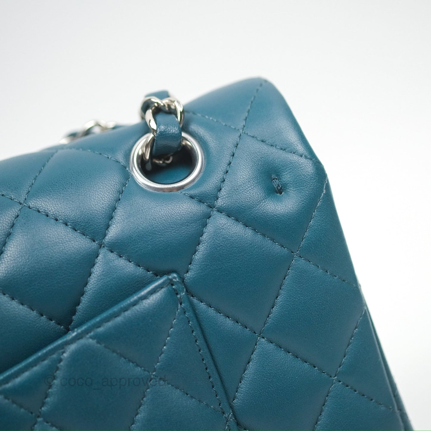 Chanel Classic M/L Medium Flap Quilted Teal Lambskin Silver Hardware
