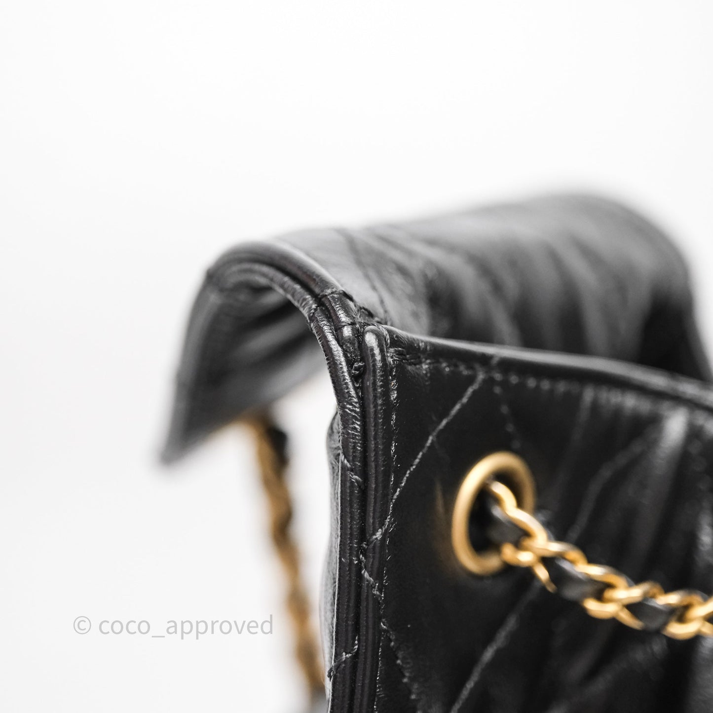 Chanel 25 Medium Black Crumpled Calfskin Aged Gold Hardware