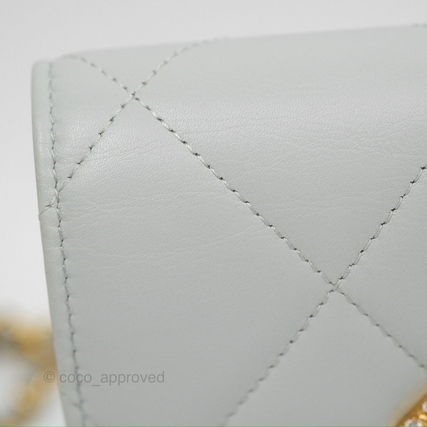 Chanel Crystal CC Mini Cutch with Chain Grey Lambskin Gold Hardware
