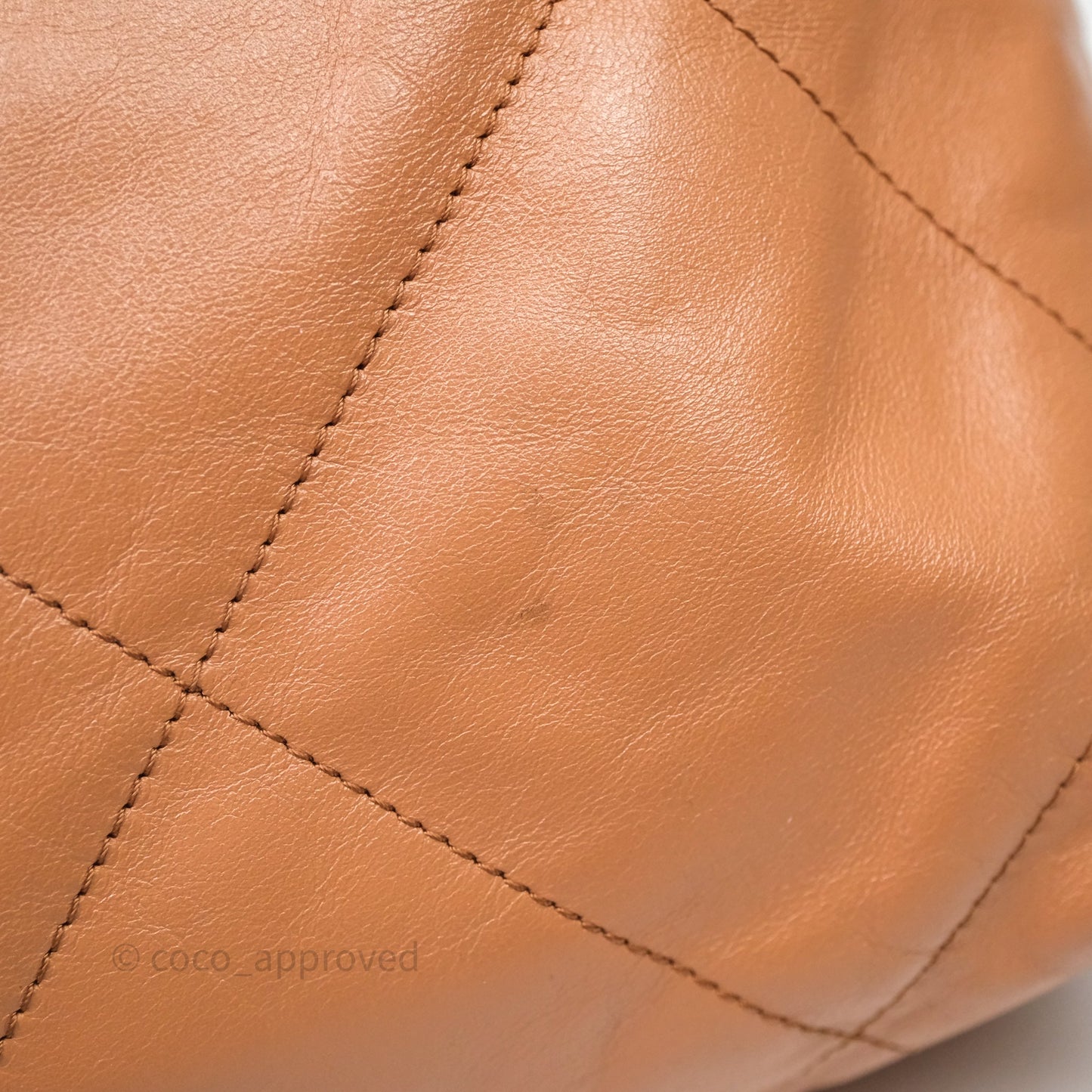 Chanel 22 Small Caramel Beige Shiny Calfskin Aged Gold Hardware