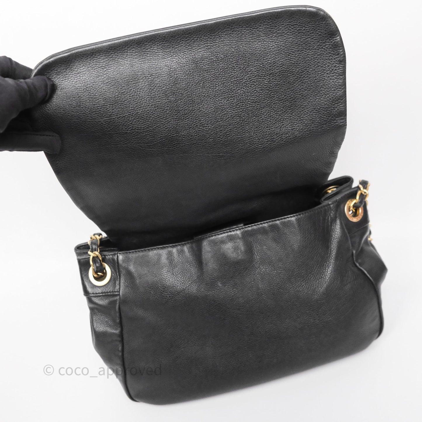 Chanel Mosaic Studs Accordion Flap Bag Black Calfskin Aged Gold Hardware