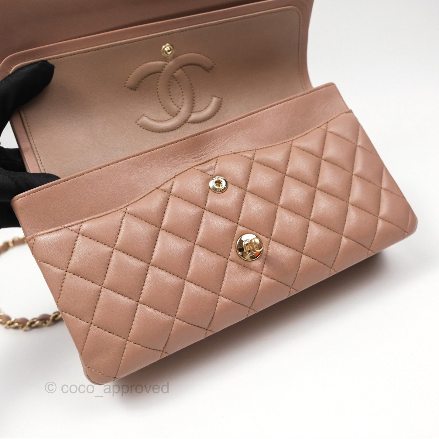 Chanel Classic M/L Medium Flap Quilted Dark Beige Lambskin Gold Hardware