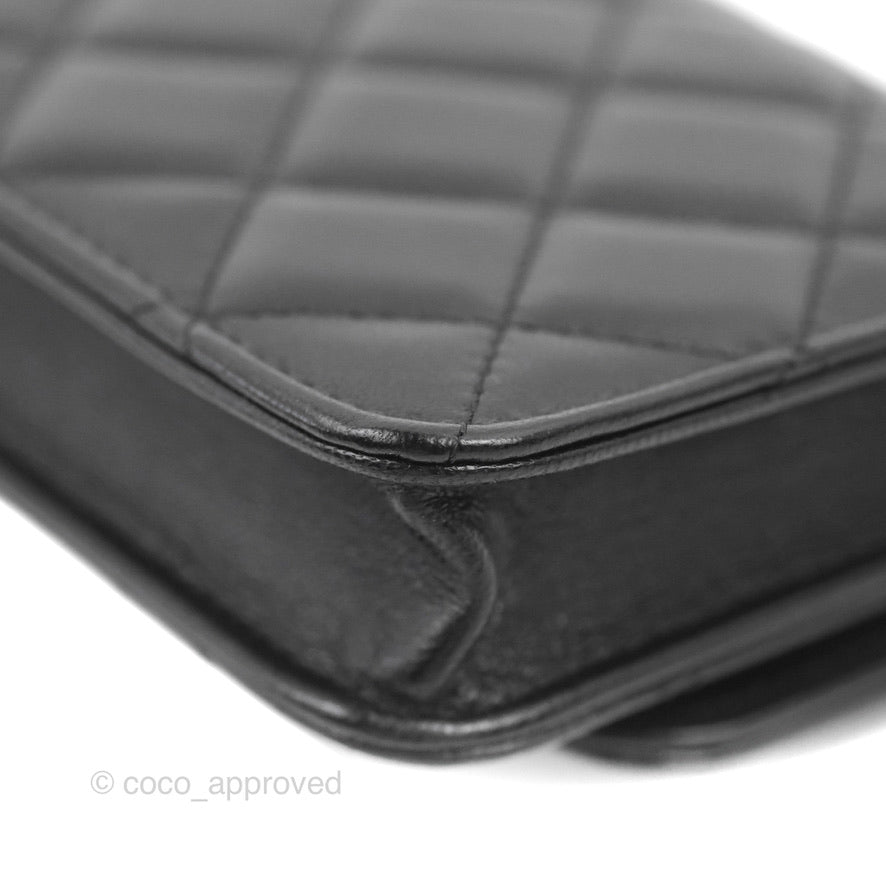 Chanel Mini Quilted Trendy CC Card Holder With Chain Black Lambskin Gold Hardware