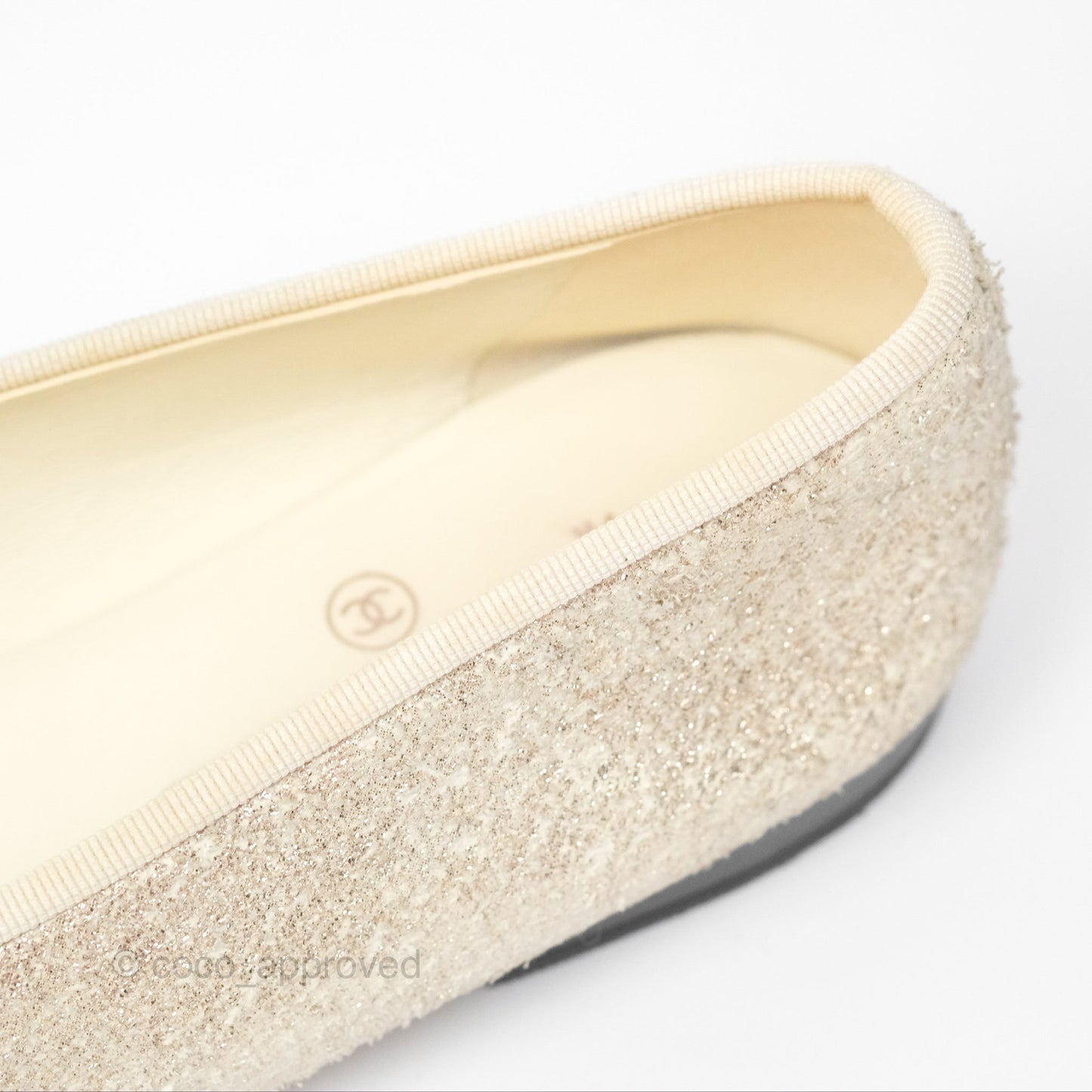 Chanel Ballerina Flats Glitter Ivory Black Size 39