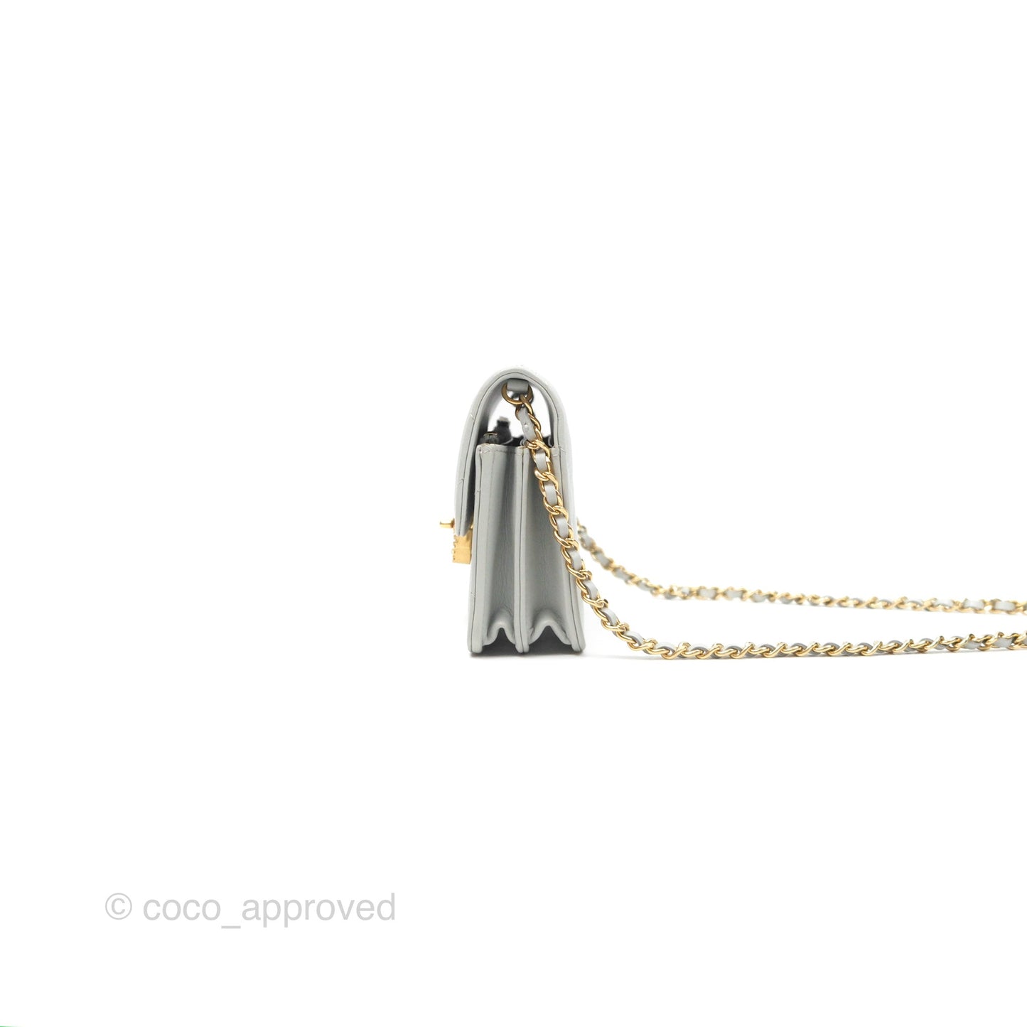 Chanel Crystal CC Mini Cutch with Chain Grey Lambskin Gold Hardware