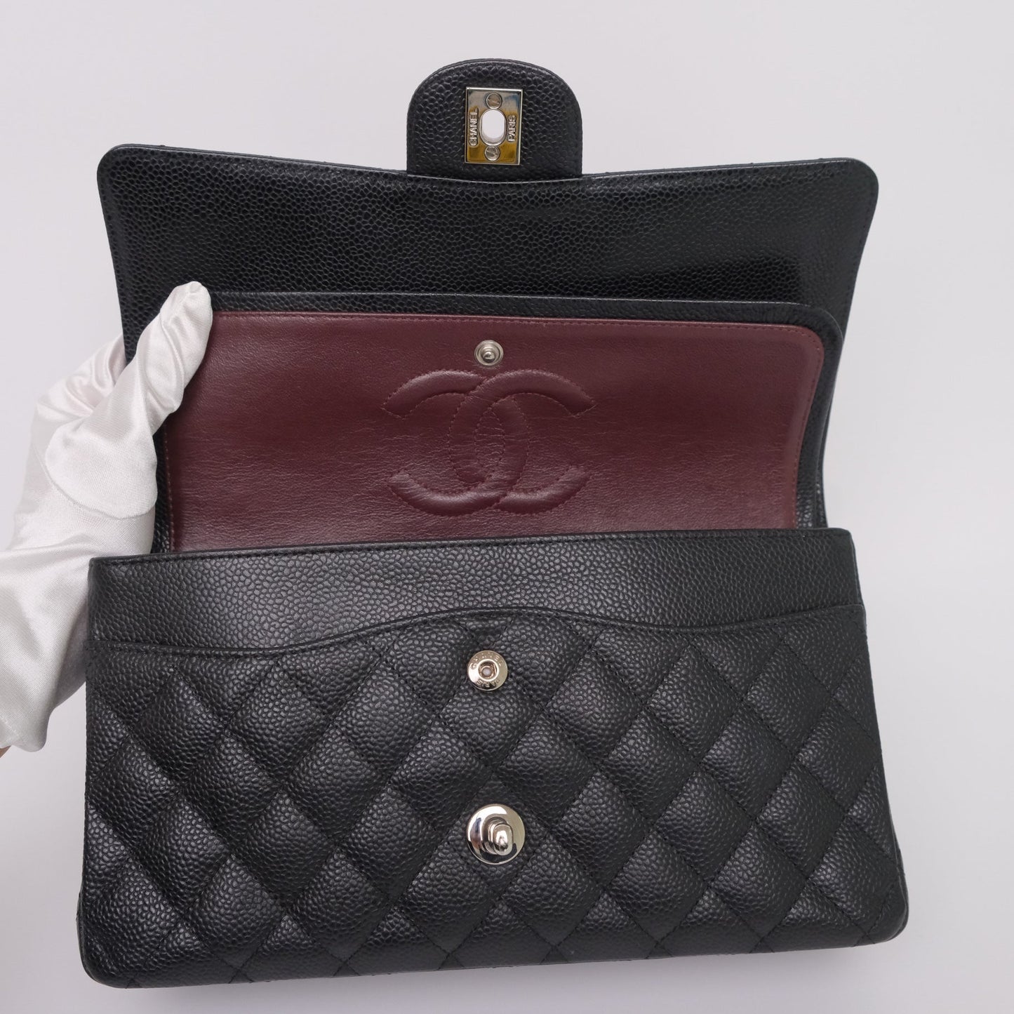 Chanel Classic M/L Medium Flap Quilted Black Caviar Silver Hardware