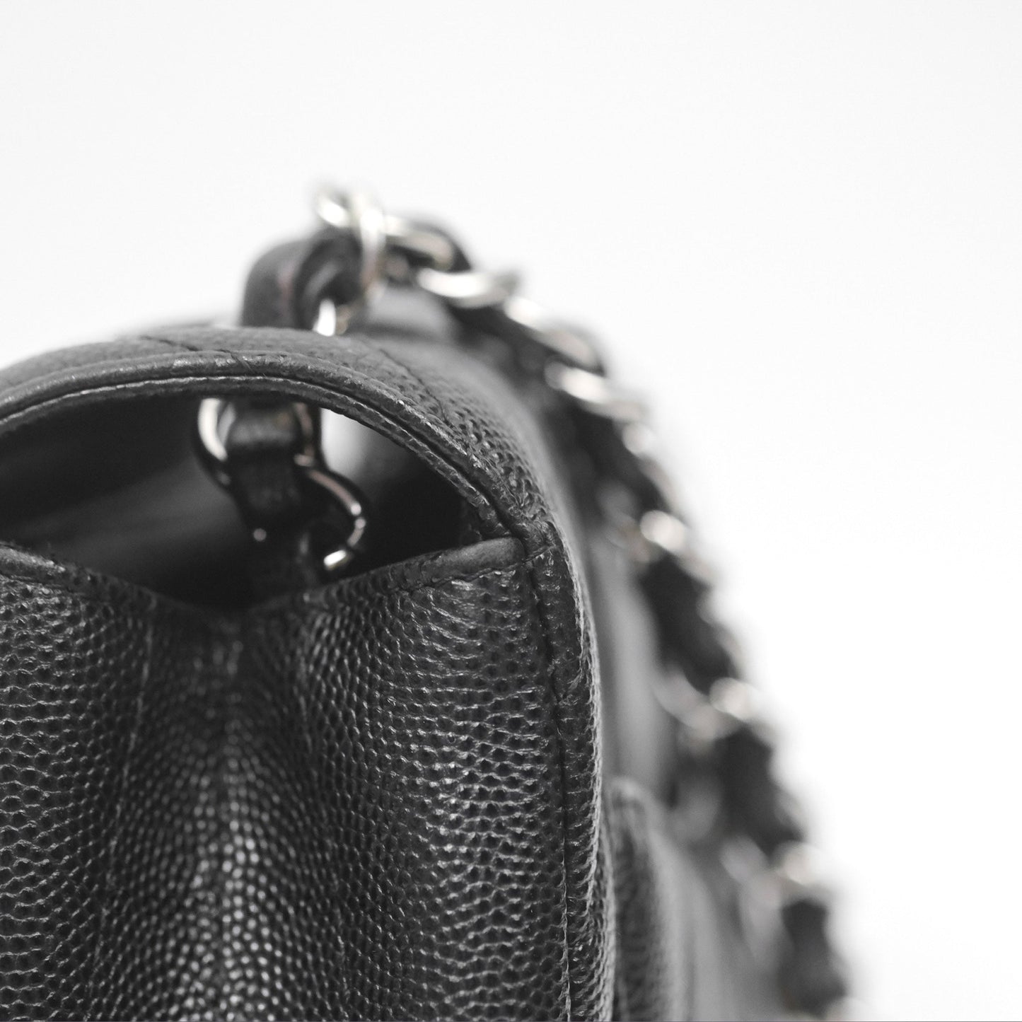 Chanel Mini Square Chevron Black Caviar Silver Hardware