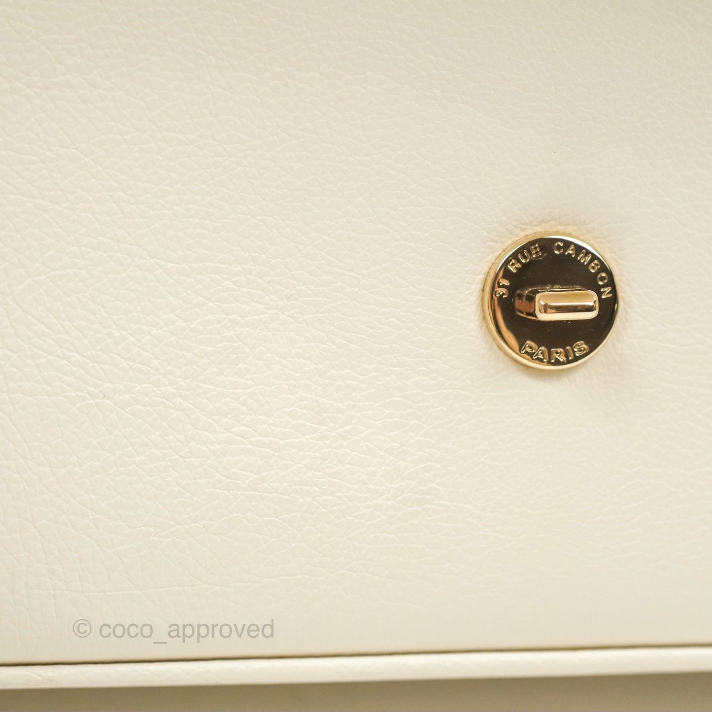 Chanel Quilted Label Click Flap Bag White Grained Calfskin Gold Hardware
