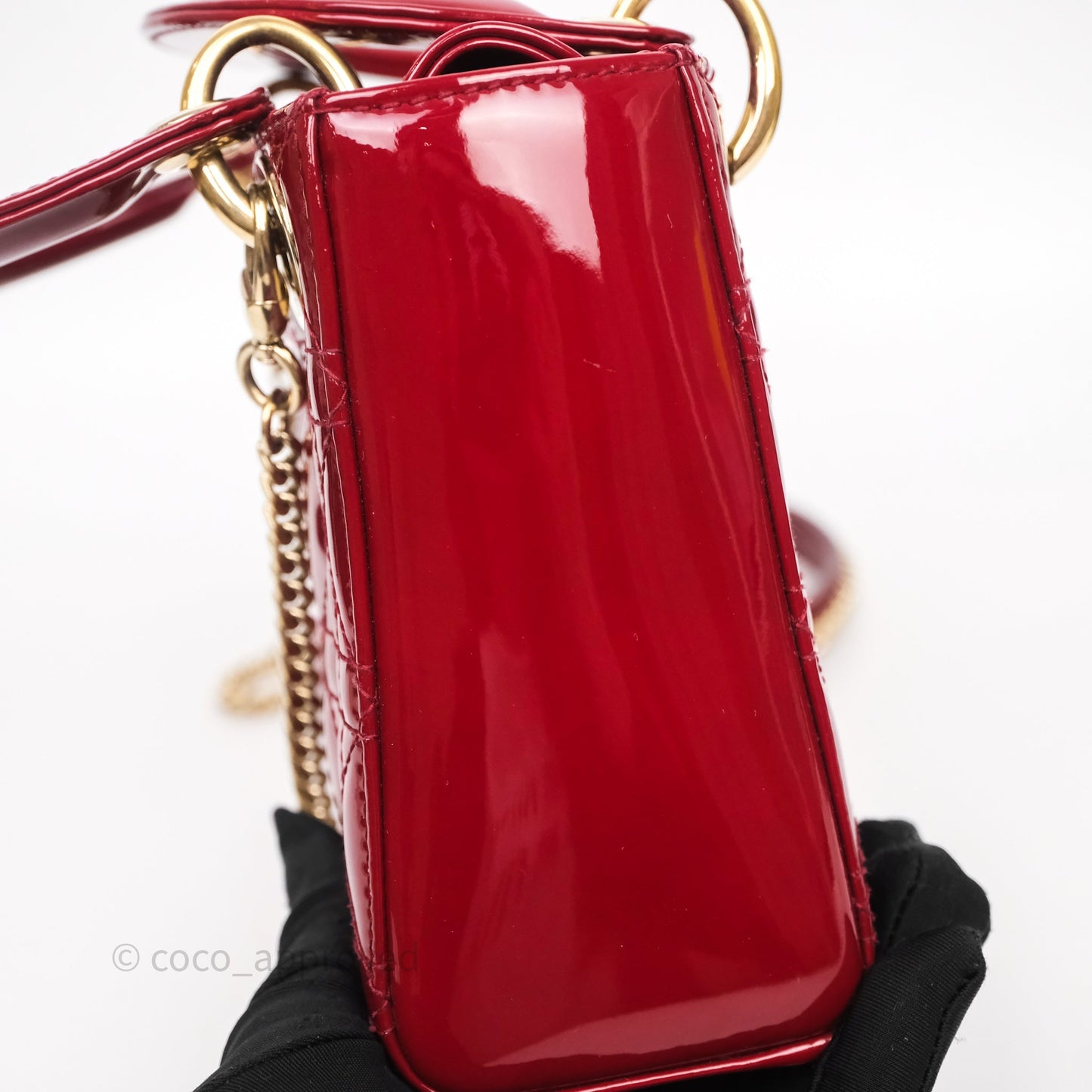 Christian Dior Mini Lady Dior Bag Red Patent Gold Hardware