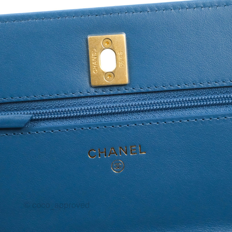 Chanel Quilted Pearl Crush Wallet on Chain WOC Denim Aged Gold Hardware