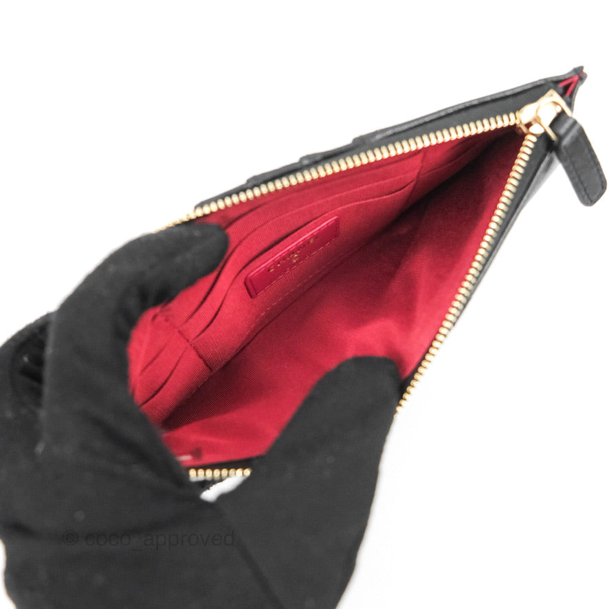 Chanel 19 Phone Holder Long Zip Wallet Black Goatskin Gold Hardware