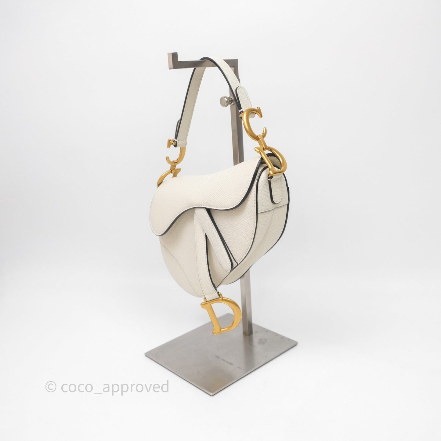 Christian Dior Mini Saddle Bag White Grained Calfskin Gold Hardware