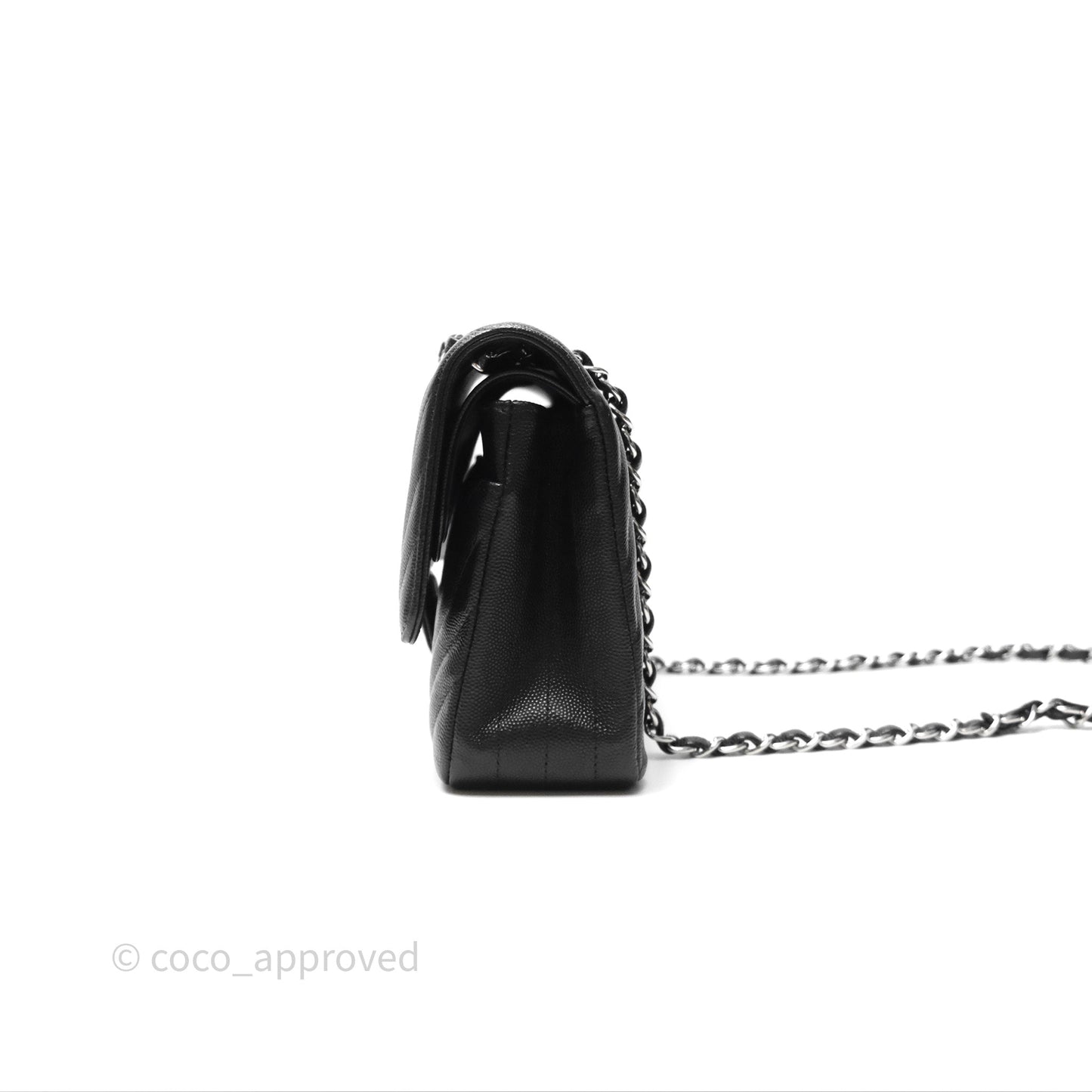 Chanel Classic M/L Medium Flap Chevron Black Caviar Silver Hardware