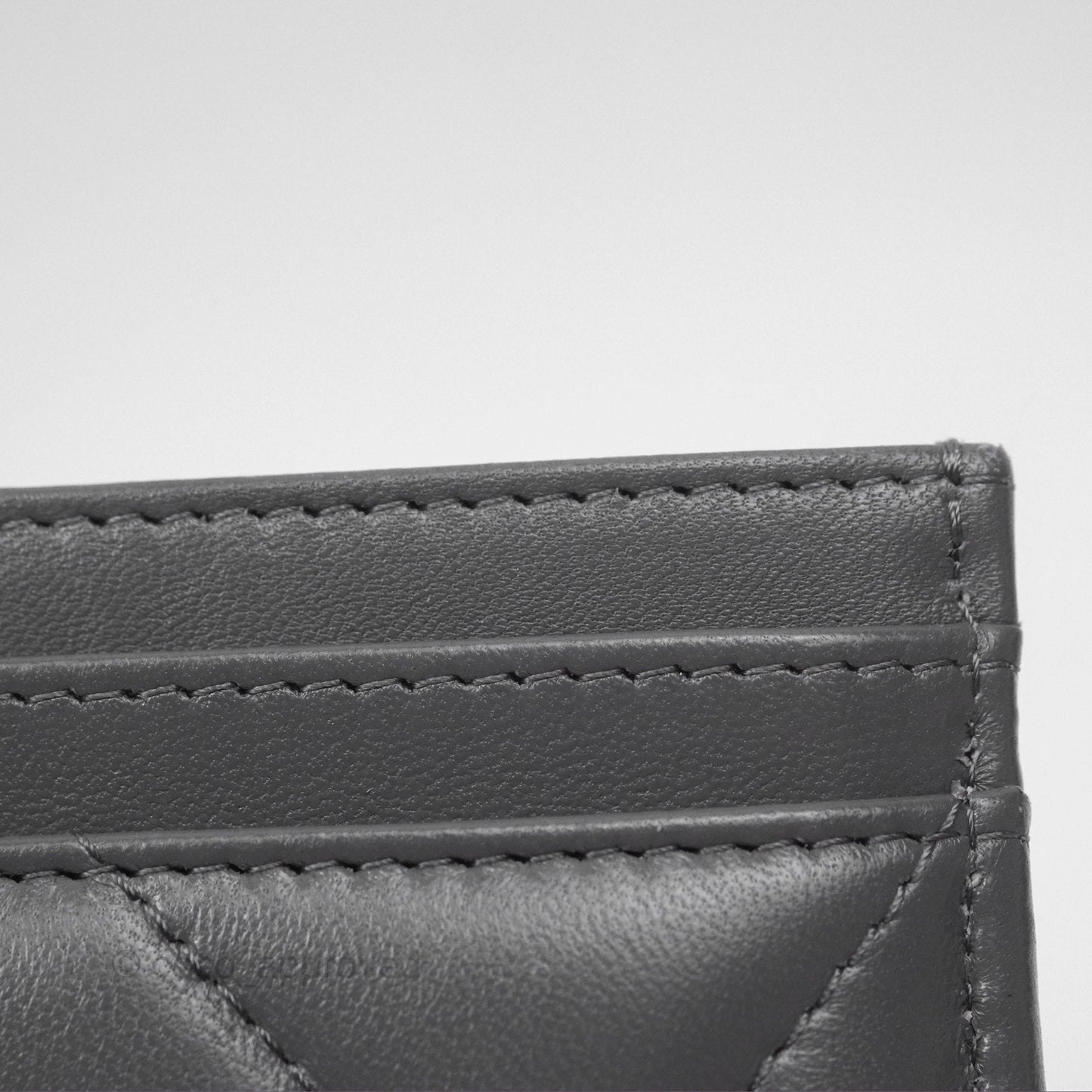 Chanel 19 Quilted Grey Flat Card Holder Silver Hardware