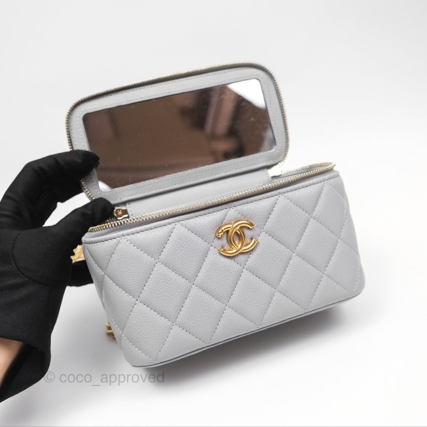 Chanel Vanity with Heart Adjustable Chain Grey Caviar Aged Gold Hardware