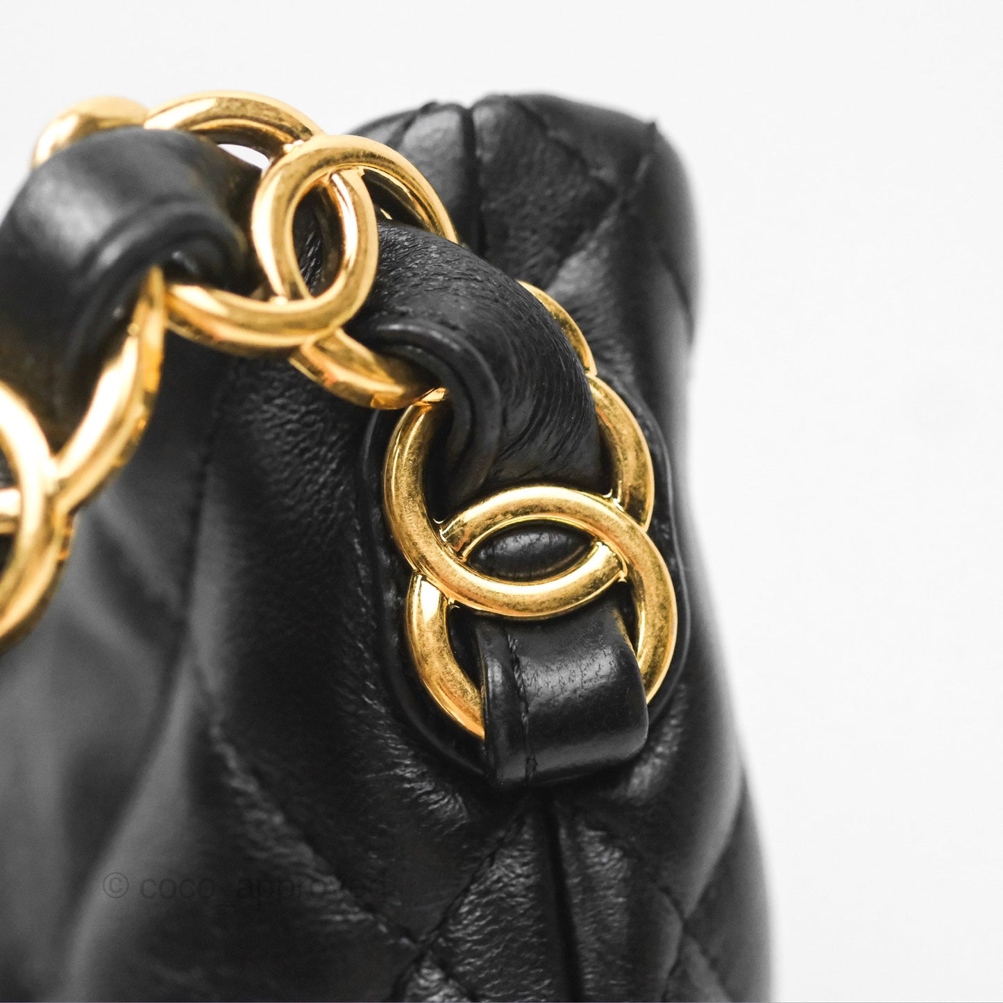 Chanel Small Hobo Bag CC Chain Black Calfskin Aged Gold Hardware 22K