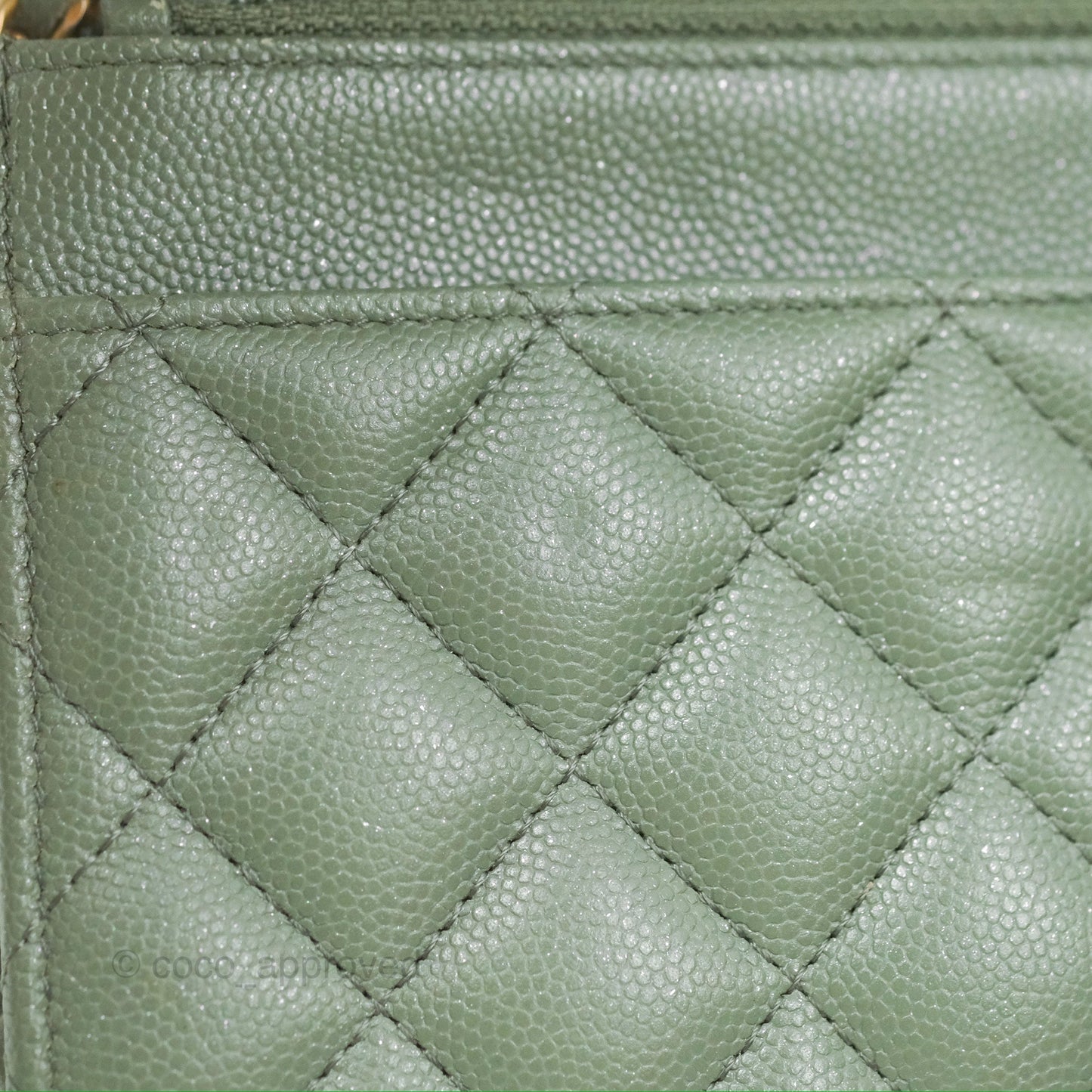 Chanel Classic Quilted Wallet On Chain WOC Glitter Dark Tiffany Green Caviar Aged Gold Hardware