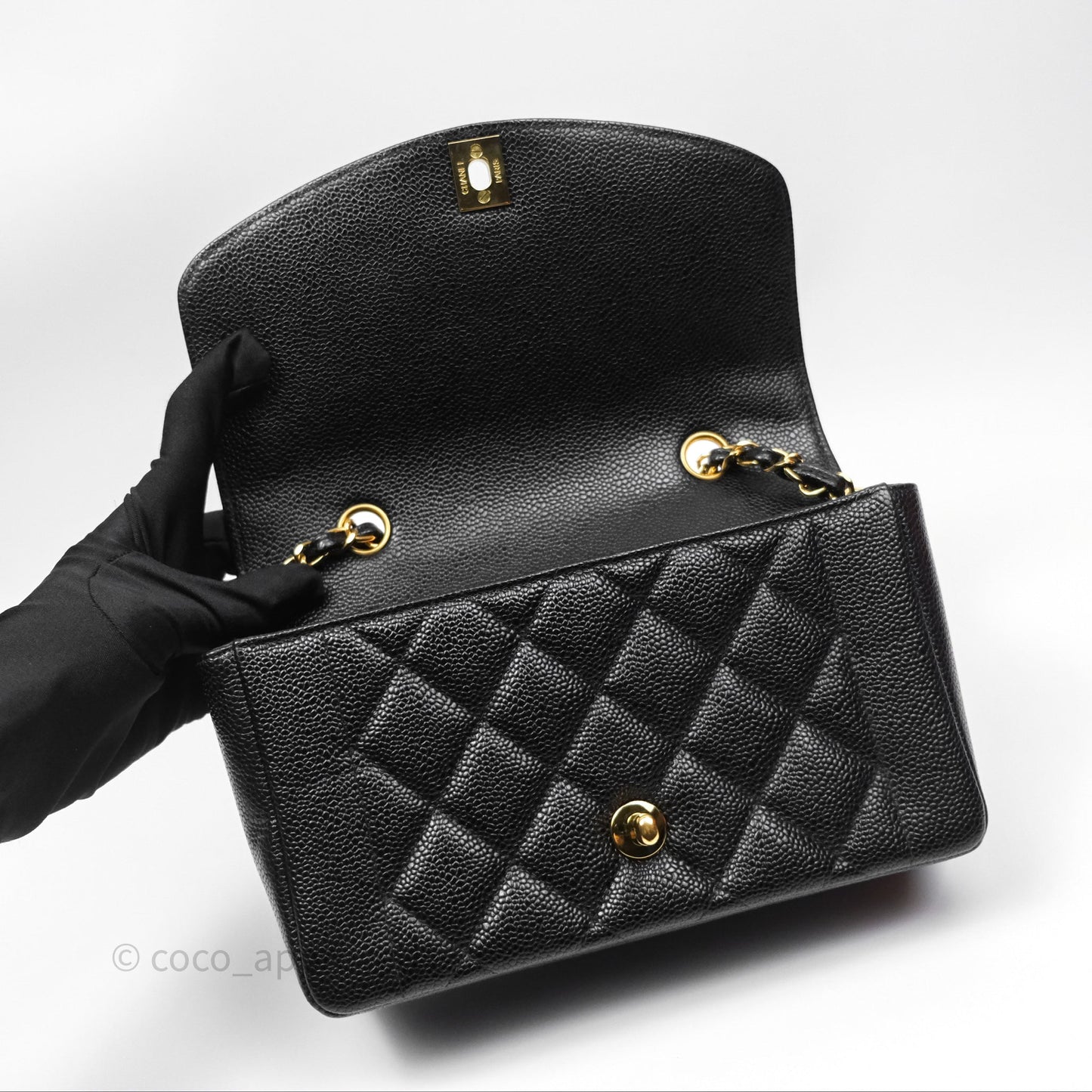 Chanel Small Vintage Quilted Classic Diana Flap Bag Black Caviar 24K Gold Hardware