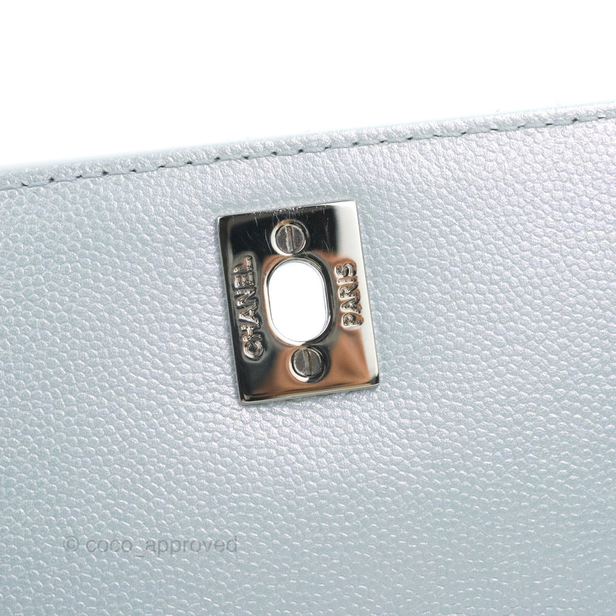 Chanel Small Coco Handle Quilted Iridescent Light Blue Caviar Rainbow Hardware