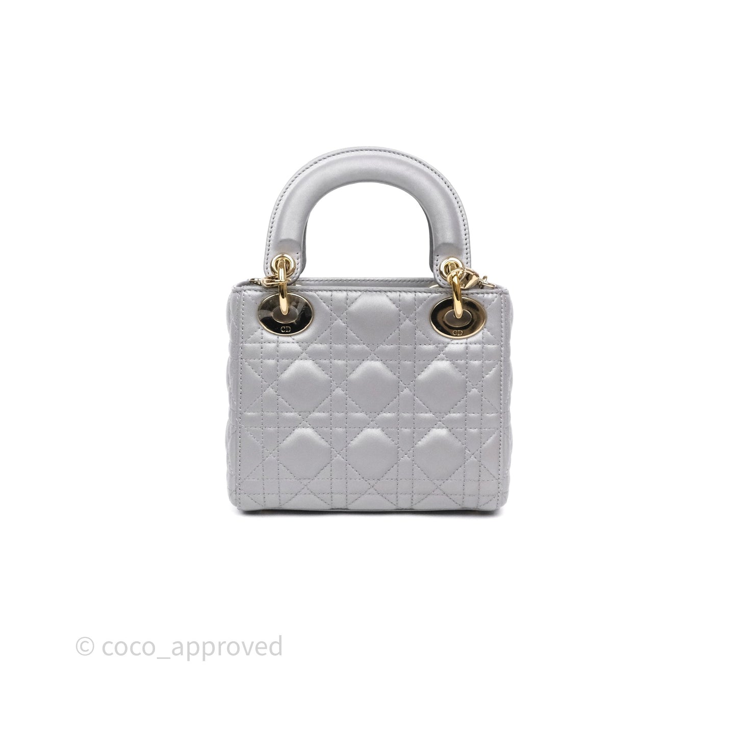 Christian Dior Mini Lady Dior Iridescent Grey Lambskin Cannage Gold Hardware