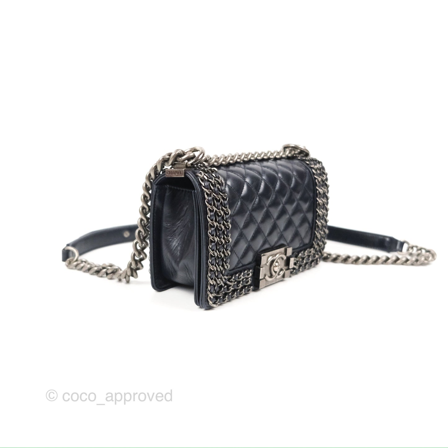 Chanel Small Chain Around Boy Dark Navy Glazed Calfskin Ruthenium Hardware