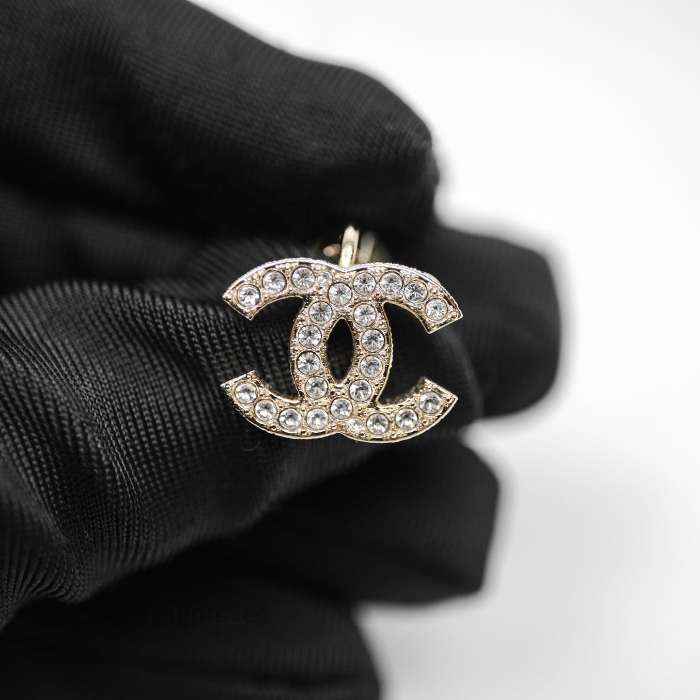 Chanel CC Crystals Ear Clips Gold Tone 24K