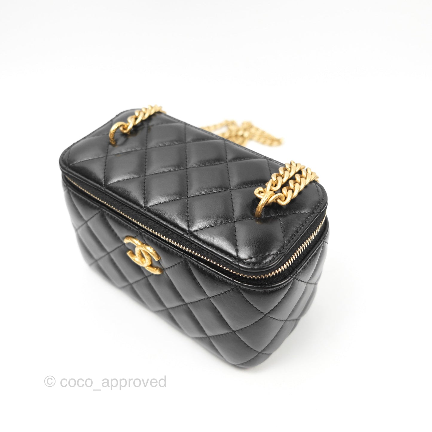 Chanel Vanity with Adjustable Chain Black Lambskin Aged Gold Hardware