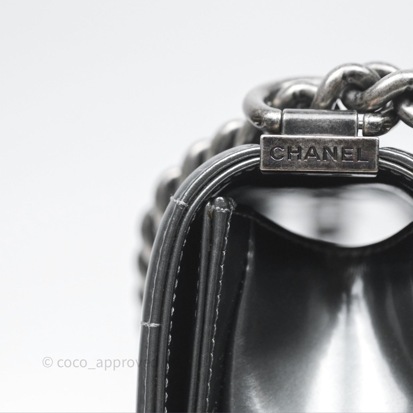 Chanel Medium Boy Metallic Dark Grey Iridescent Glazed Calfskin Ruthenium Hardware