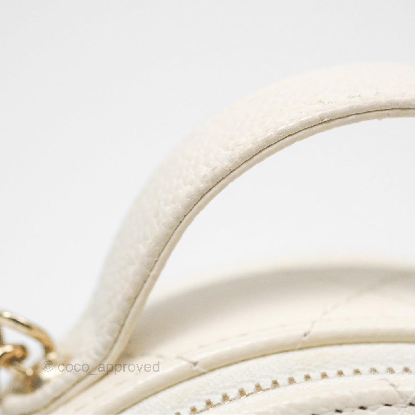 Chanel Mini Round Vanity Bag Handle With Care Ivory Caviar