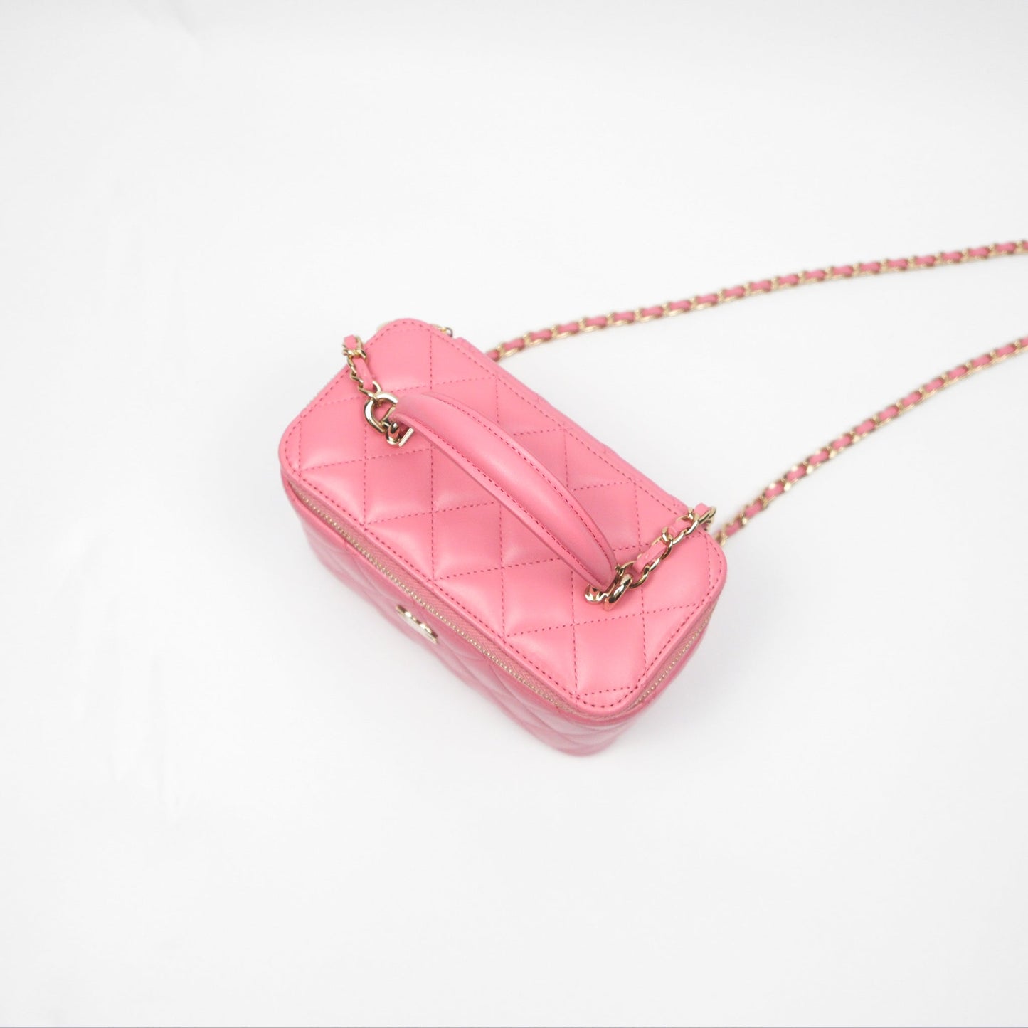 Chanel Vanity Rectangular Top Handle Pink Lambskin Gold Hardware