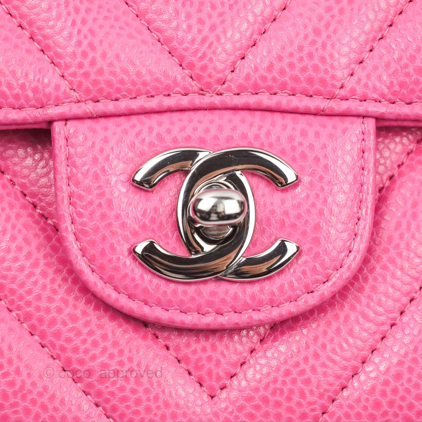 Chanel Medium Classic Flap Chevron Pink Caviar Silver Hardware
