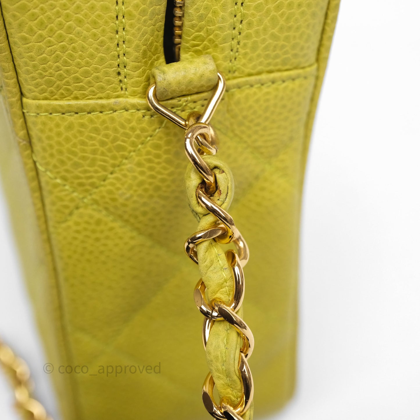 Chanel Vintage Quilted Camera Bag Green Yellow Caviar Gold Hardware