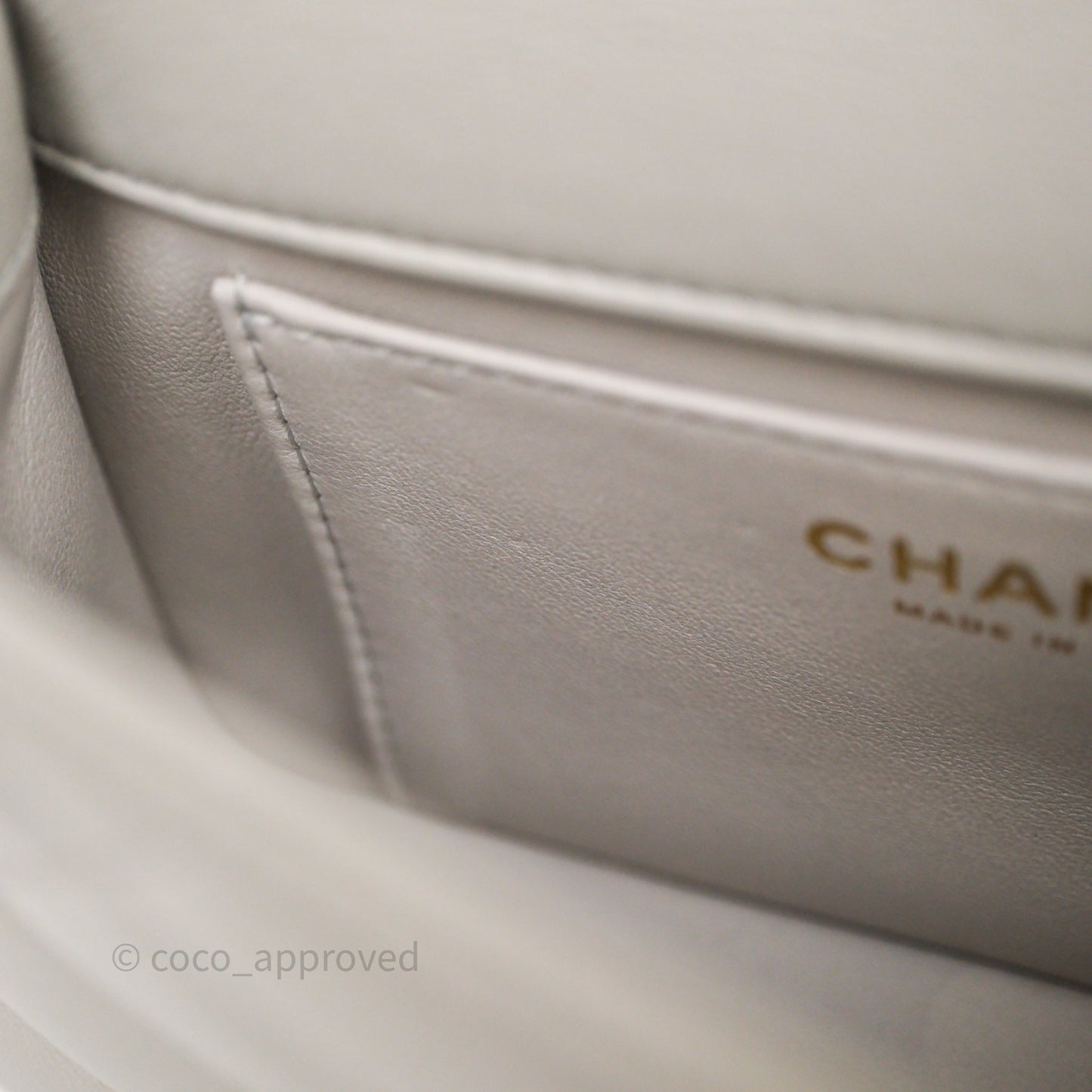 Chanel Heart Crush Mini Flap Bag Light Grey Lambskin Aged Gold Hardware 24P